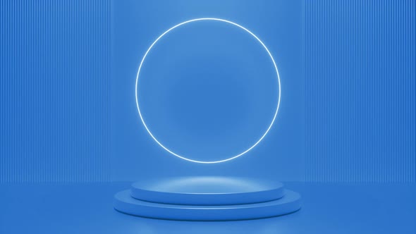 Blue podium with a bright glowing blinking neon circle alt