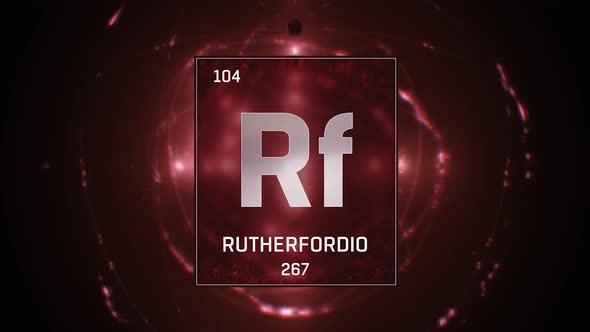 Rutherfordium as Element 104 of the Periodic Table on Red Background in Spanish Language