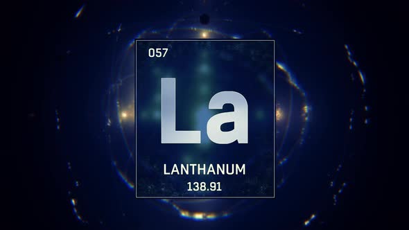Lanthanum as Element 57 of the Periodic Table on Blue Background