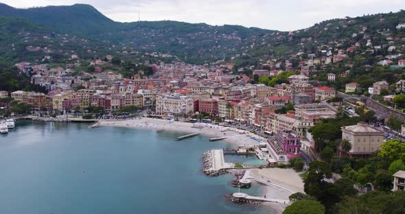 Drone Shot Of Santa Margherita Ligure Port. Coast Of The Ligurian Sea. alt