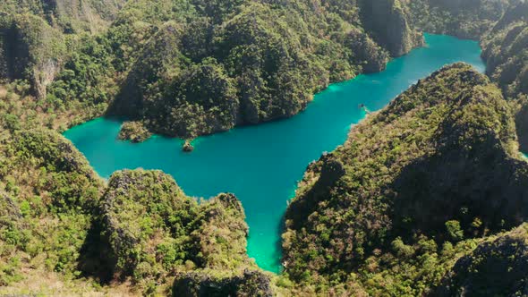 Mountain Lake Kayangan on Tropical Island Philippines Coron Palawan alt