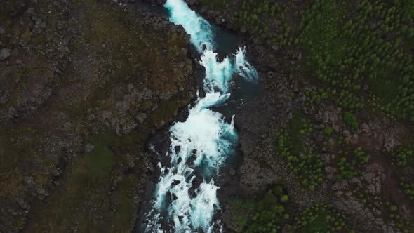 Aerial View of Fossa River and Cascades in Landmannalaugar Valley South Iceland alt