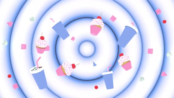 Cupcakes and fizzy drinks 3d animation