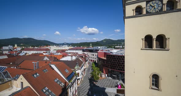 Panorama Motion Time Lapse of Žilina City, Slovakia viewed from Burian's Tower on summer sunny day alt