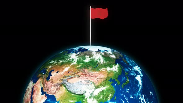 Flag Of Morocco Flying Flag On The 3d Rotated Planet Earth alt