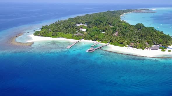 Drone nature of lagoon beach by blue lagoon and sand background alt