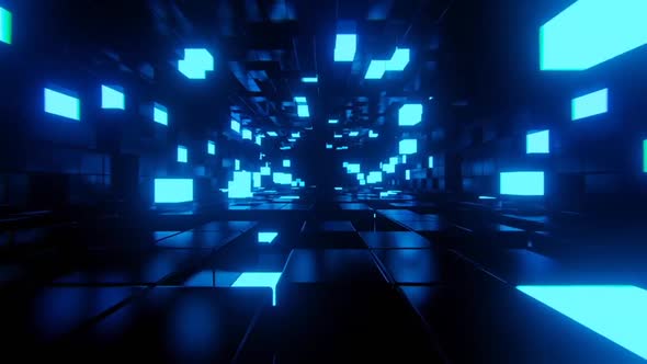 Blue Cubes Bouncing Abstract Tunnel