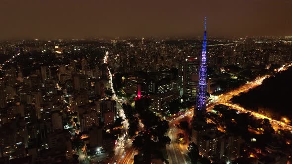 Night downtown Sao Paulo Brazil. Downtown district at night life scenery. alt