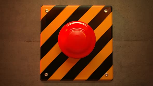 Close up of a big red vintage button during a dangerous emergency situation.