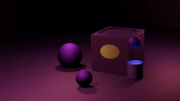Looped 3D animation of geometric shapes. Bouncing ball.