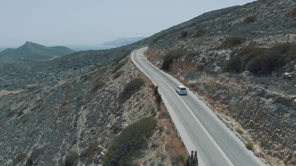 Aerial shot car in Greece, Summer holidays