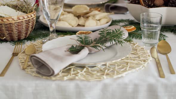 Empty plate for guest at Christmas Eve. Shot with RED helium camera in 8K alt