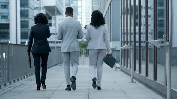 Back View of Colleagues Discussing Business Questions