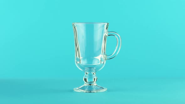 Fruit Fizzy Orange Cold Beverage Drink Pooring Into Latte Glass Mug Blue  alt