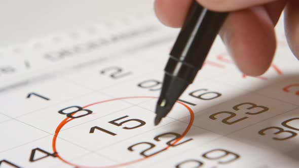 Signing a pay day on a calendar by red pen