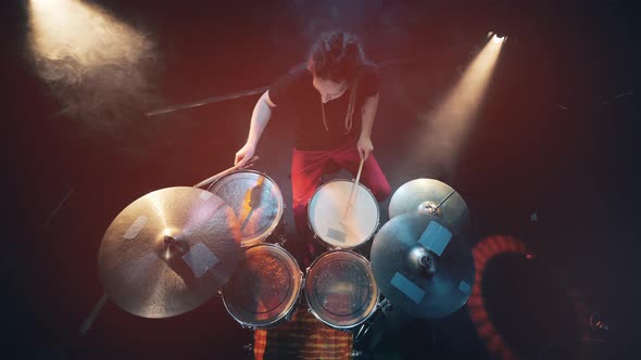 Top View of a Drum Set Getting Played By a Professional Drummer alt