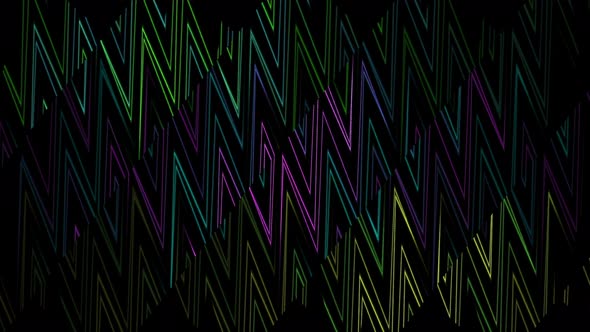 Multicolored zigzag stripes background divided into moving segments alt