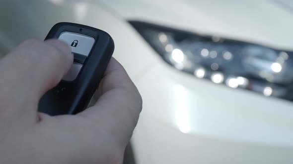 Car key remote control. Locking and unlocking the car by the car key remote control. Pressing button