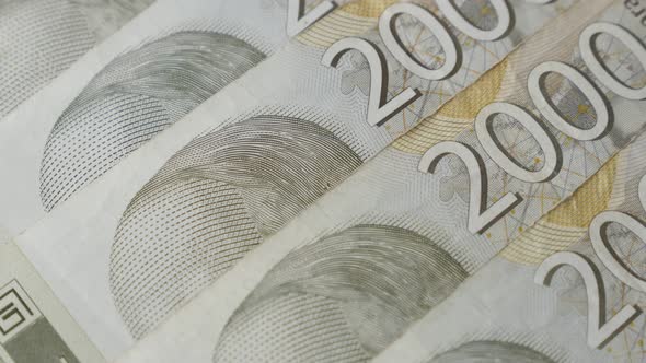 Money background with Serbian banknotes in a row slow tilt 4K 2160p 30fps UltraHD  footage - Currenc alt