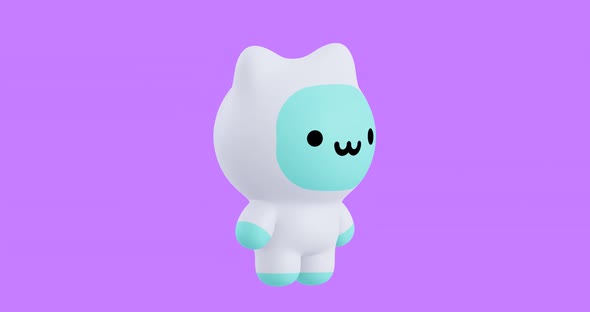 Funny Looped cartoon kawaii Kitty character. Cute emotions and move animation. 4k video