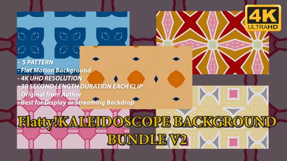 Flatty Kaleidoscope Motion Background Bundle V2 (4 K - 30 Sec) Looping for Display or Backdrop
