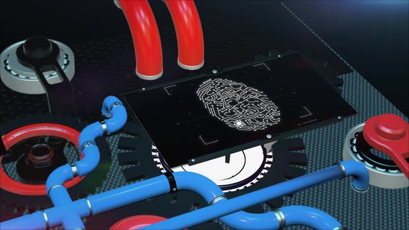 3D animation of the mechanism with a screen on which the fingerprint glows.
