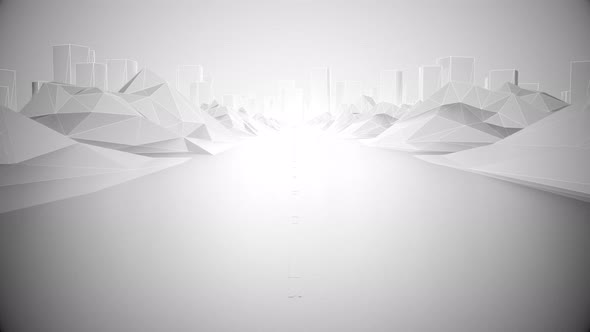 Modern Abstract Low Polygon Mountain Stark White Global Illuminated Cityscape Driving Loop Backgroun