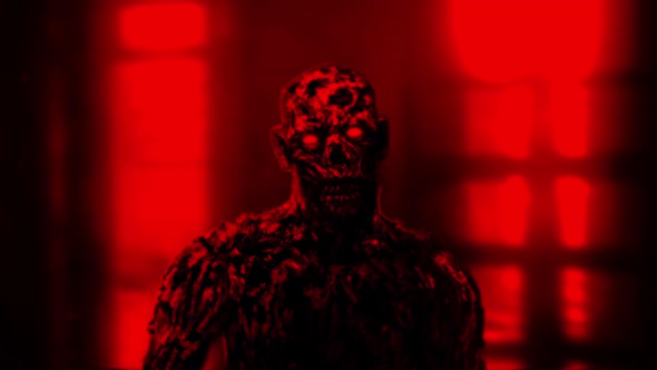 Grim Zombie on Red Background 