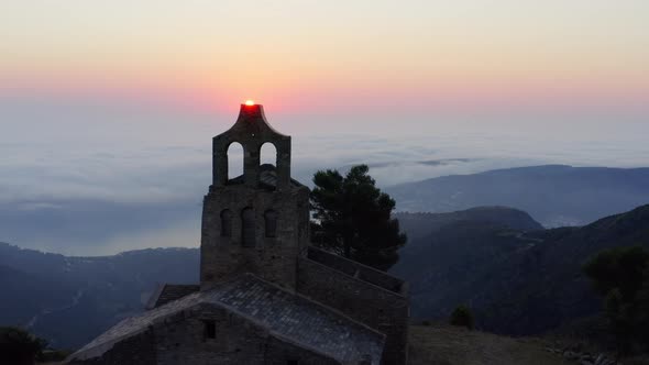 Drone Of Sun Rising Over Ruins Of Sant Pere De Rodes alt