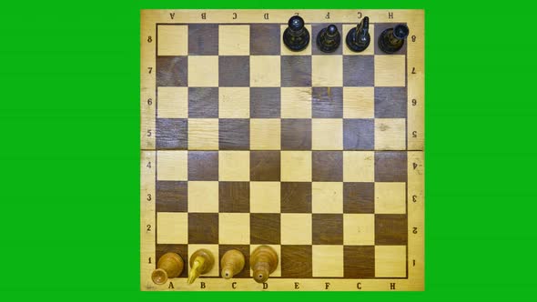 Retro chessboard with arrangement placed old pieces in the starting position
