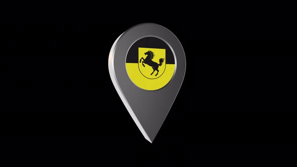 3d Animation Map Navigation Pointer With Flag Of Stuttgart (Germany) With Alpha Channel - 4K alt