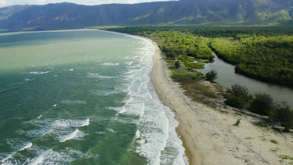 Aerial, Beautiful Panoramic View On Wangetti Beach In Cairns In Queensland, Australia