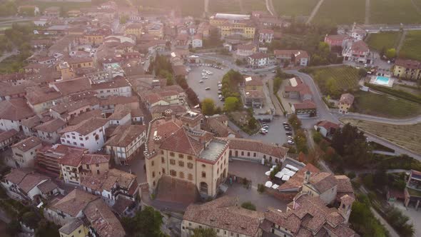 Barolo and Medieval Castle Aerial View in Langhe, Piedmont Italy alt