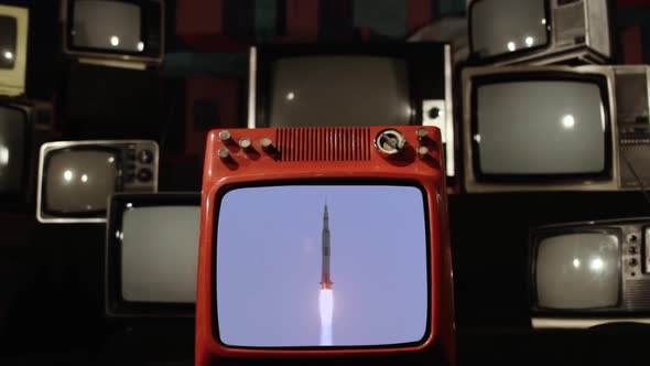 Apollo 11 Launch on a Retro Television. Color Footage. alt
