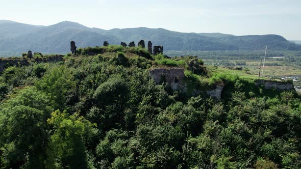The Khust Castle in Transcarpathia Aerial View Western Ukraine alt