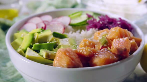 Poke Bowl, Traditional Hawaiian Raw Fish Salad