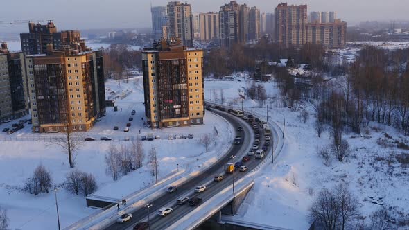 road to distant St. Petersburg in winter