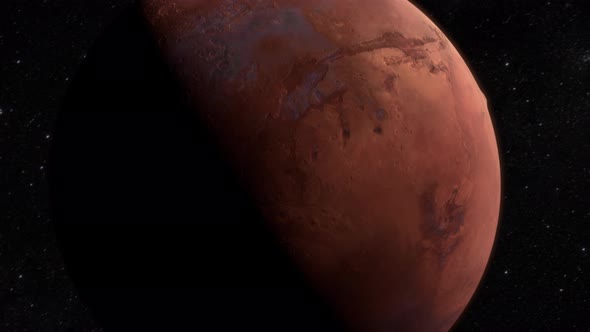 Flyby Around The Mars Planet In Space