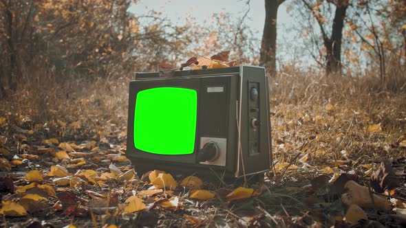 Vintage Television Set with Green Screen alt