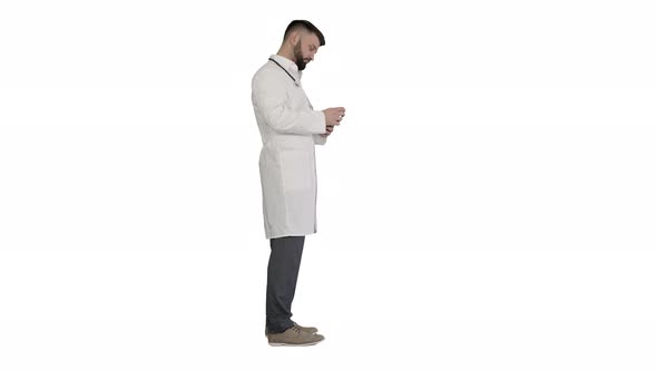 Medical Services for a Fee Doctor Counting EUROs on White Background alt