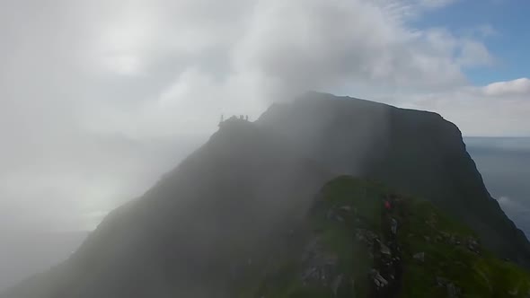 Beautiful landscape of Norway.Norway mountain on sunset clouds.Top point of view. Aerial view  