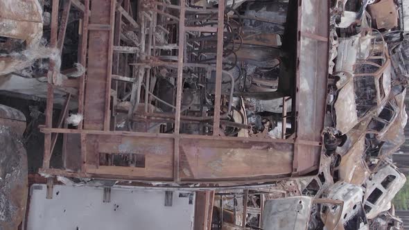 Vertical Video of Burned and Shot Cars During the War in Ukraine alt