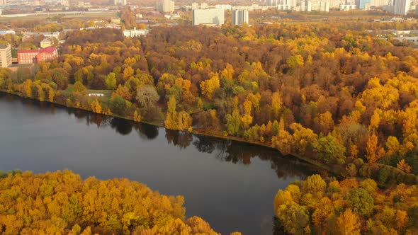 Top View of the Big Garden Pond in Timiryazevsky Park in Autumn Moscow Russia alt