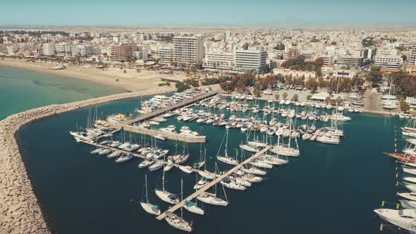Aerial View Yacht Parking at Sea Within European City alt
