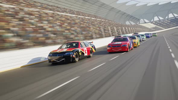 Race Car Speeding Along The Curve Racetrack on stadium during sport ...