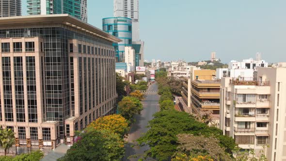 Empty roads during Lockdown Mumbai City Skyline Aerial View, 4k, Drone view alt