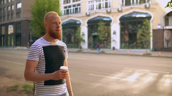 Handsome Hipster in the Morning Outdoors