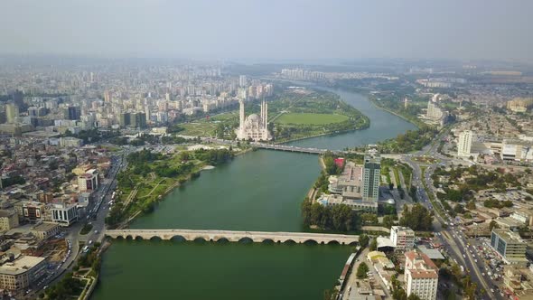 Islamic Cityscape View of Adana City and Seyhan River, Turkey