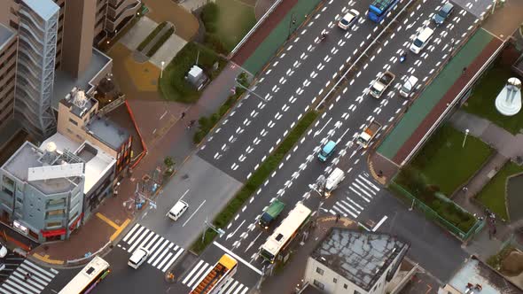 Cars and Buses Moving on the Streets in Tokyo Japan