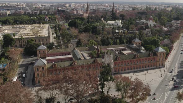 San Telmo palace at Seville in Spain. Aerial circling